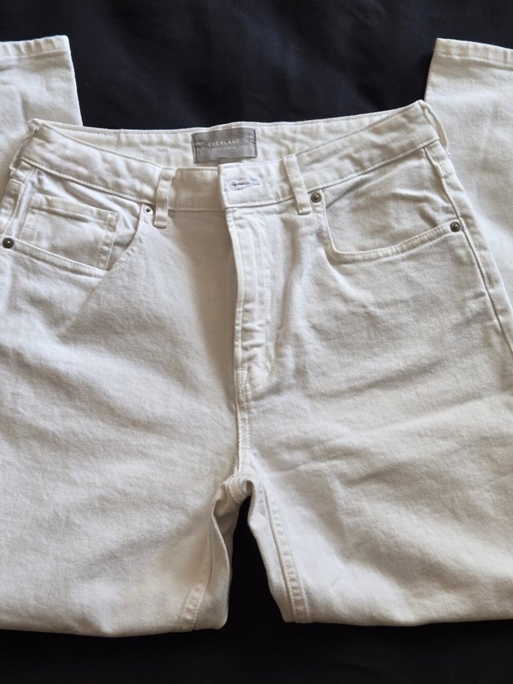 Everlane High Rise Straight Jeans White Bone Stretch Denim 30R RN 139393